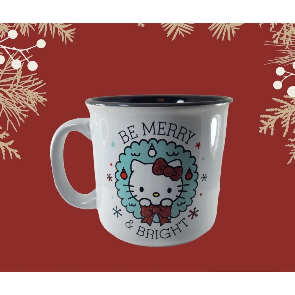 Sanrio Hello Kitty "Be Merry & Bright" Holiday‎ Mug 20oz Camper-Style Ceramic